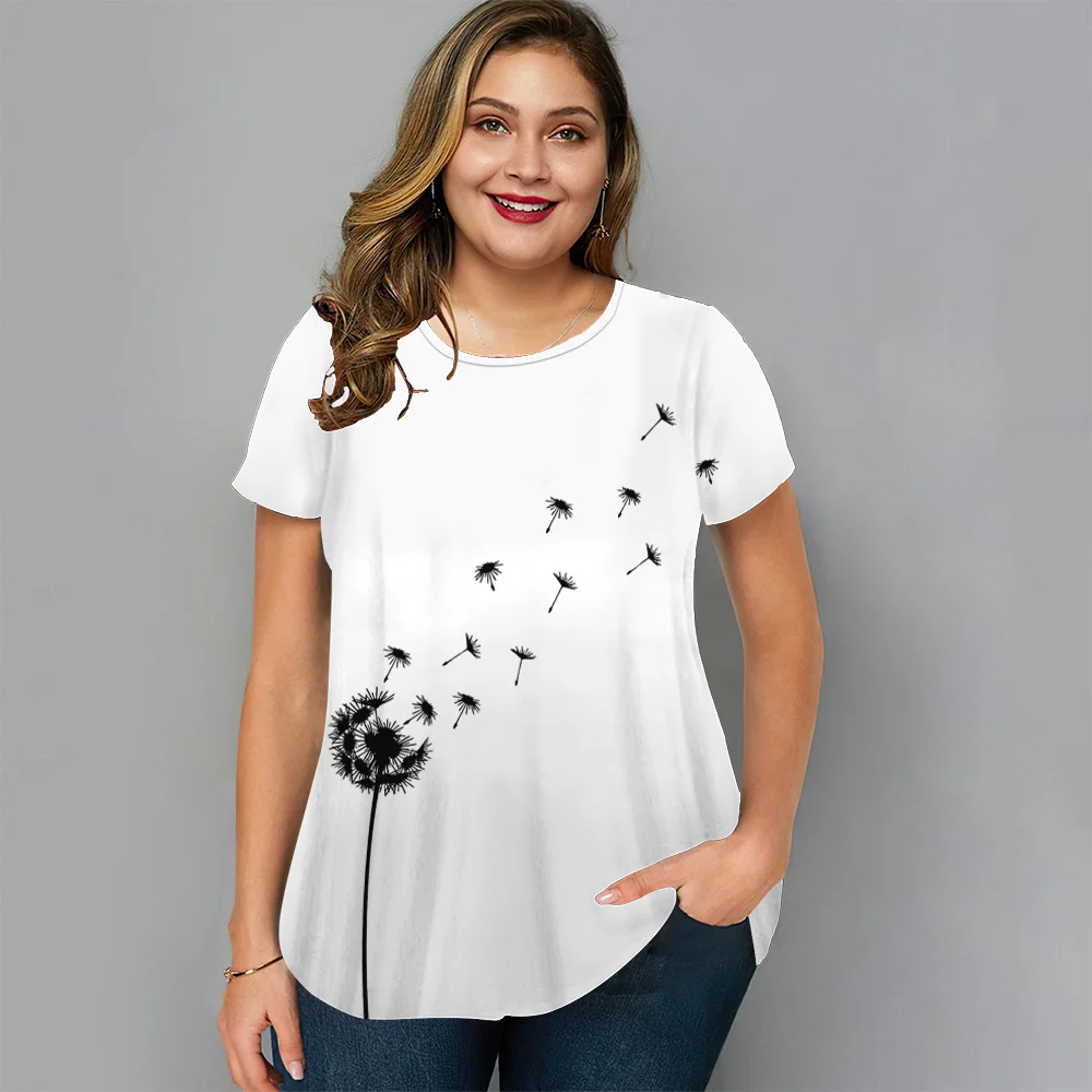 Свободная женская футболка большого размера, летняя новинка, футболка с короткими рукавами и круглым вырезом, топы с 3D принтом 