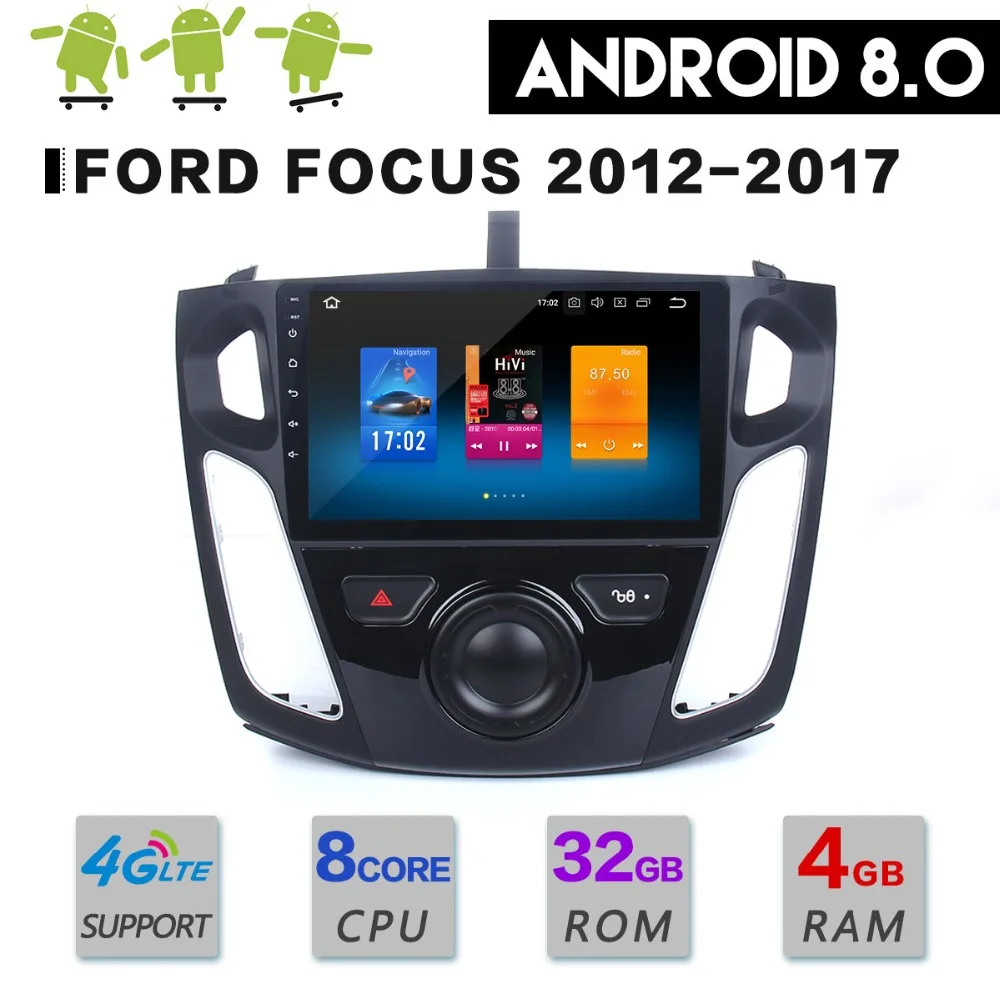 Новейший Android8.0 Восьмиядерный 4 ГБ ОЗУ 32 ГБ ПЗУ Автомобильный DVD-плеер без GPS Navi Для Ford Focus 2012-2017 Головное устройство Авторадио Стерео