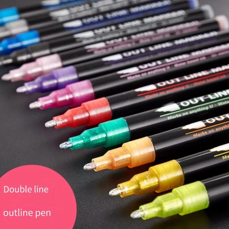 Knysna 12 Цветных Блестящих Контурных Маркеров Curve Pen Set Super Squiggles Markers, Набор Суперзубчиков для Художественного Рисования Поздравительной Открытки