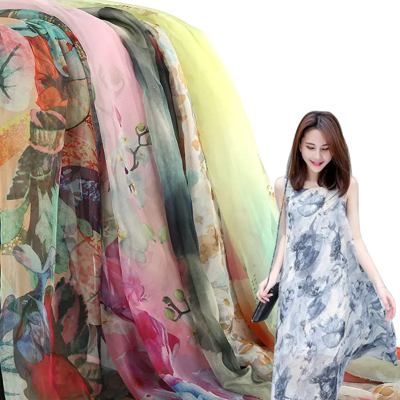 Шифоновая ткань с принтом 30D Чернилами в китайском стиле, ткань градиентного цвета, платье для шитья, Шарф, костюм Hanfu, Шелковистая Марлевая ткань из тюля