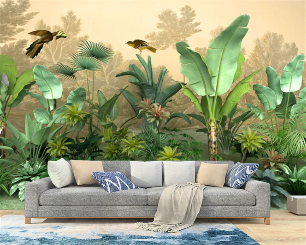 бейбехан Изготовленный на заказ современный рисунок из папье-маше новая спальня гостиная тропический лес растительный пейзаж фоновые обои