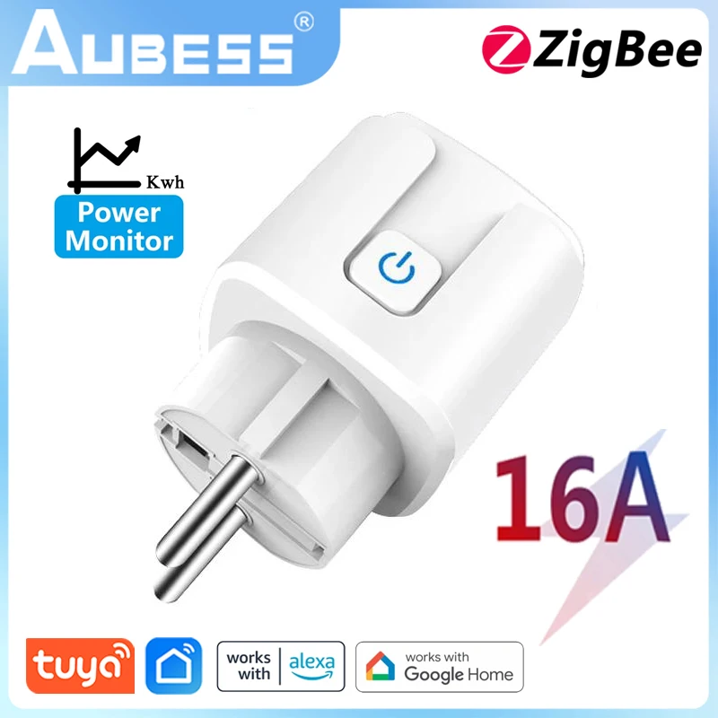Беспроводная розетка Aubess Smart Plug EU 16A с функцией контроля мощности и синхронизации Tuya Smart Life APP Control Работает с Alexa Google Home