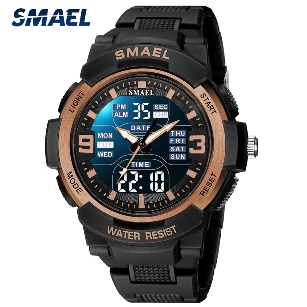 SMAEL Модные мужские брендовые часы Спортивные Водонепроницаемые силиконовые военные наручные часы Мужские цифровые часы с секундомером с двойным дисплеем