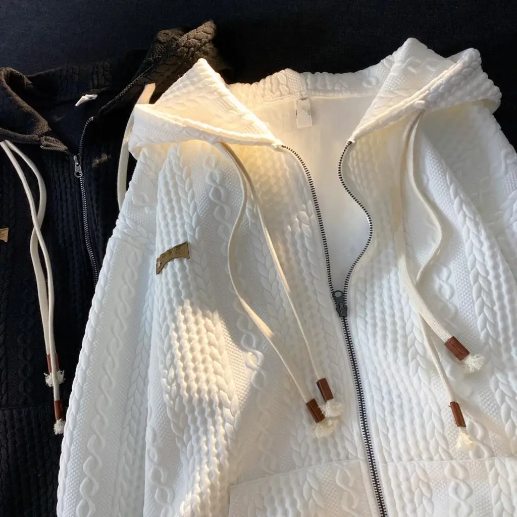 Вафельный свитер, Женские весенне-осенние толстовки, Свободные толстовки в ленивом стиле, Нишевая молния, Японское модное брендовое пальто