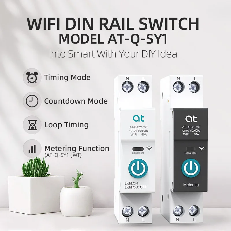 TUYA С Измерительным WIFI Интеллектуальным Автоматическим Выключателем 1P 63A Rail DIN для беспроводного Переключателя Дистанционного Управления Smart Home