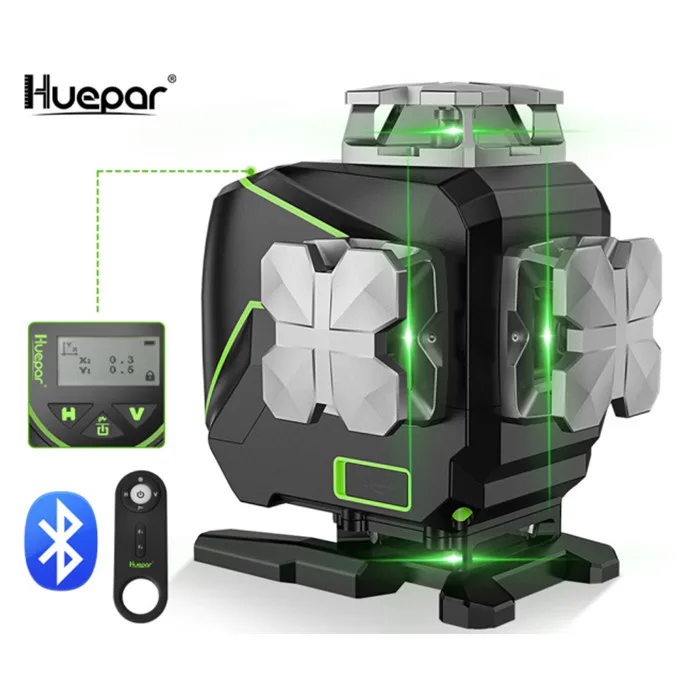 Huepar S04CG 4d 16-линейный лазерный уровень с зеленым лучом, самовыравнивающийся 360 с ЖК-экраном Bt