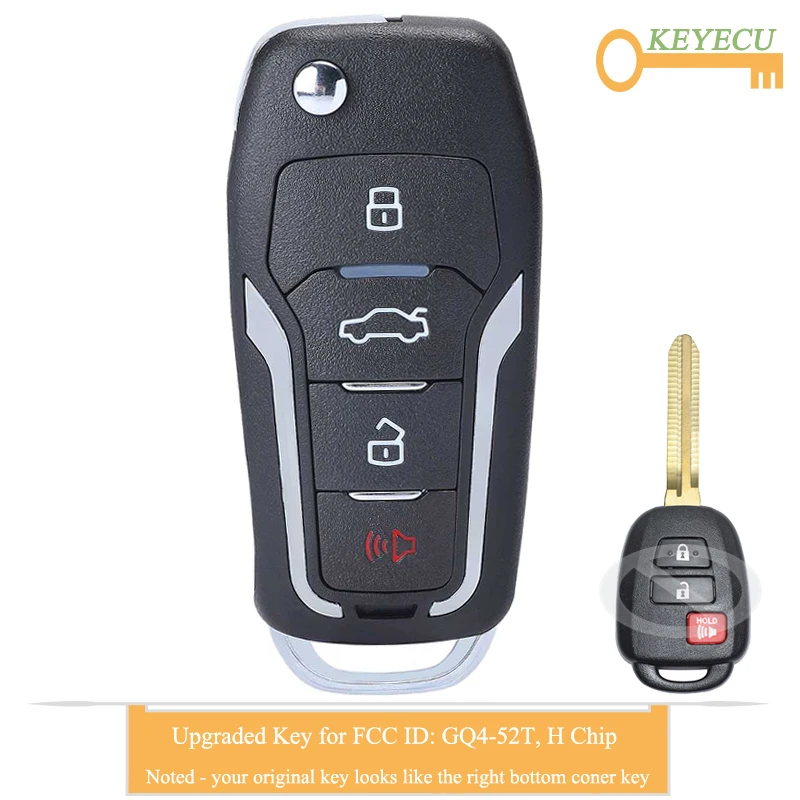 KEYECU Модернизированный откидной автомобильный ключ с дистанционным управлением для Toyota RAV4 Highlander Tacoma, брелок 2+1/ 3 Кнопки - чип H - Идентификатор FCC: GQ4-52T