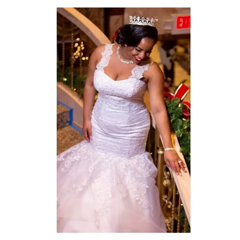 Свадебные платья E JUE SHUNG в стиле Африканской русалки на обычных бретелях, свадебные платья больших размеров с аппликациями, свадебные платья без рукавов на шнуровке