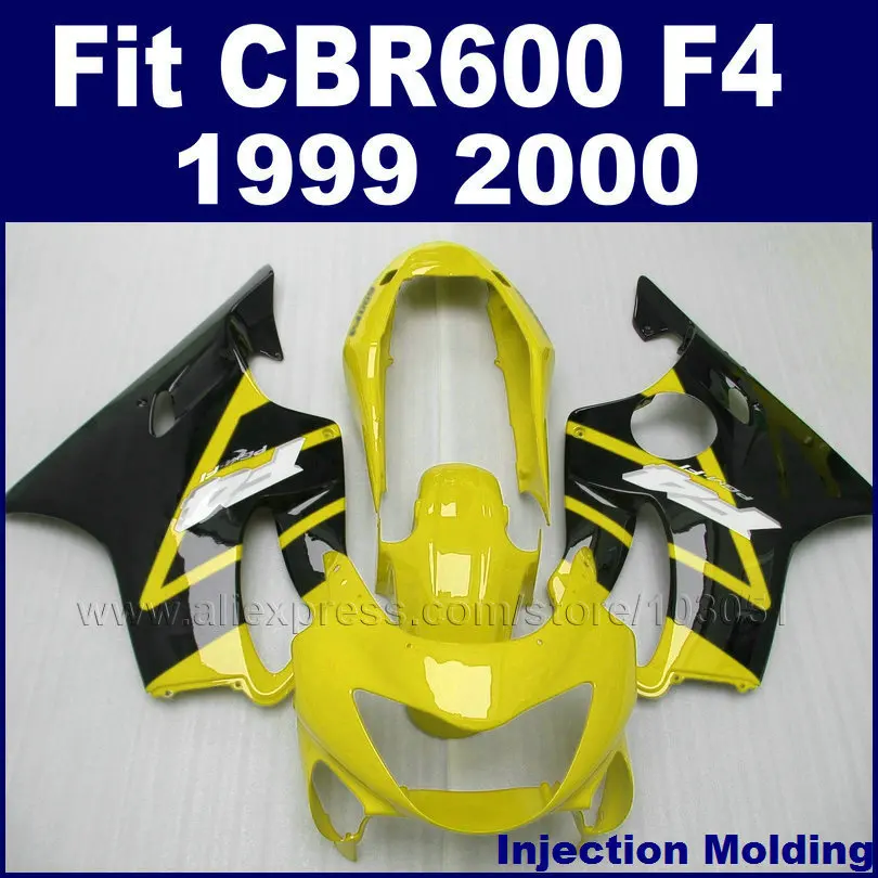 Настроить полный комплект инжекционного обтекателя для HONDA yellow black CBR600F4 1999 CBR600 F4 2000 CBR600F 99 00 деталей кузова fairngs