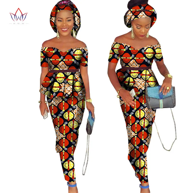 Женское платье Bazin Riche в Африканском стиле, комплект из 2 предметов, Топы и Юбка с Принтом в Африканском Стиле с Платком, Облегающая Юбка Плюс Размер 6XL WY1072