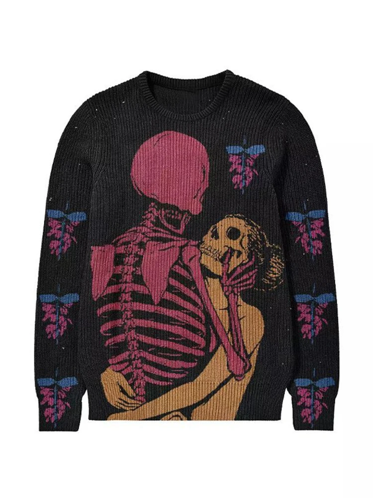 Мужской пуловер с черепом Love, вязаный свитер, повседневный свитер Hipster