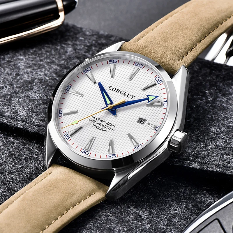 модный бренд Corgeut 41 мм мужские часы с календарем, автоматические relogio masculino, черный циферблат, сапфировое стекло, роскошные мужские часы