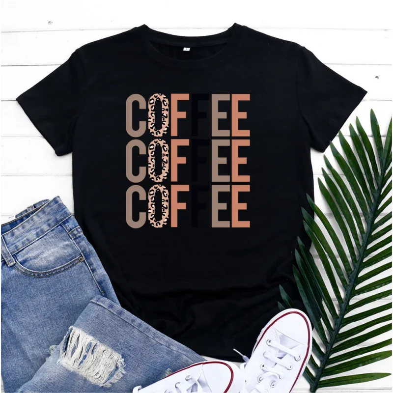 футболка с коротким рукавом, женская хлопковая футболка с буквенным кофейным узором, укороченный топ, летние топы, Женская футболка оверсайз, бесплатная доставка
