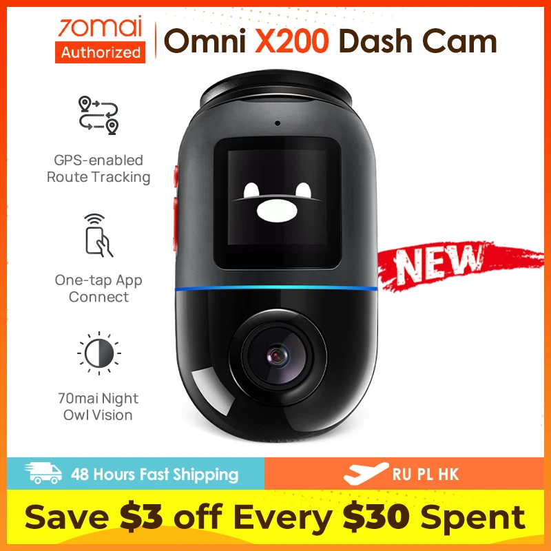 70mai Dash Cam Omni X200 60 кадров в секунду 360 ° Дизайн с Полным Обзором Автомобильный Видеорегистратор AI Обнаружение Движения GPS ADAS Голосовое Управление RS Фильтр Хранение eMMC
