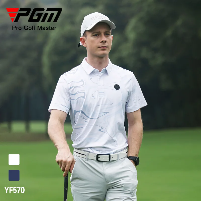 Летние мужские футболки с коротким рукавом PGM Golf Спортивная влагопоглощающая быстросохнущая мягкая эластичная верхняя одежда для гольфа для мужчин YF570