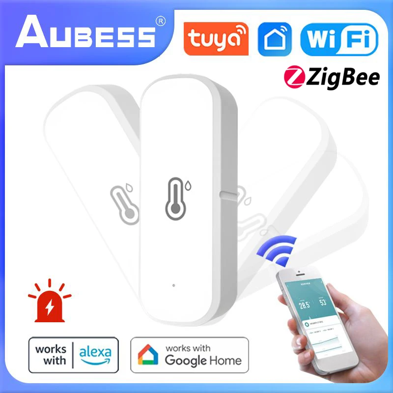 Aubess Tuya Zigbee WiFi Умный датчик температуры и влажности, гигрометр для помещений, пульт дистанционного управления 