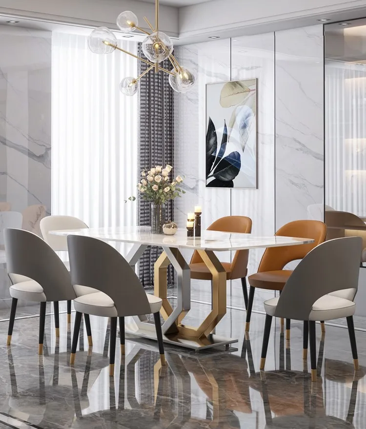 Современный минималистичный и роскошный обеденный стол из итальянского мрамора высокого класса прямоугольного размера домашнего использования