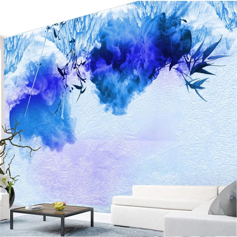 обои wellyu papel de parede на заказ синие, новые китайские чернила, бамбуковая птица, фон для телевизора в китайском стиле, фотообои на стену