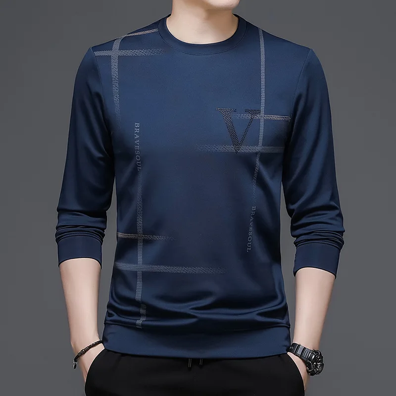 Весенние мужские футболки с длинным рукавом, хлопковые пуловеры с воротником-стойкой, однотонные повседневные топы, удобные тонкие футболки Korea Tide Slim