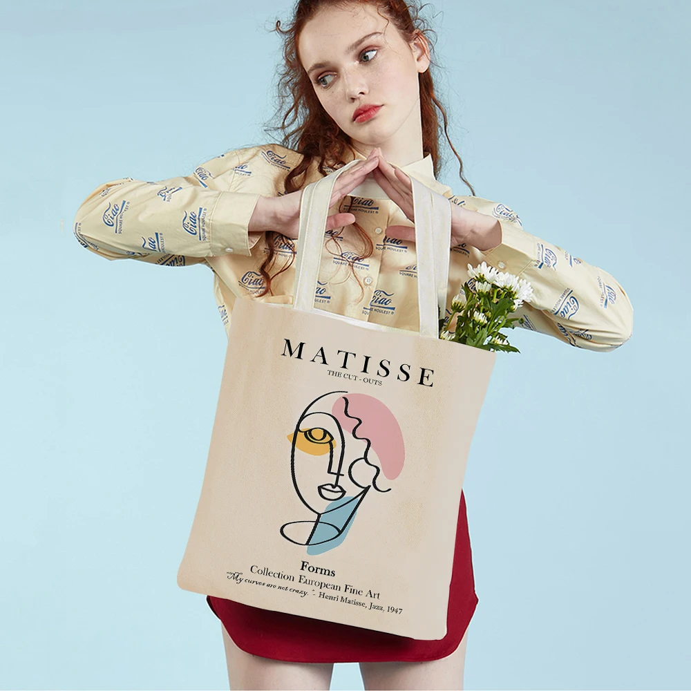 Матисс Ретро Цветы Лицо Коралл Абстрактные сумки для покупок в супермаркете Nordic Lady Сумка-тоут Холщовая Женская сумка для покупок