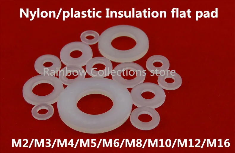 100шт/упаковка Нейлон / пластиковая прокладка Изоляция плоская прокладка Пластиковая шайба M2/M3/M4 /M5 /M6 /M8 /M10 /M12 /M16