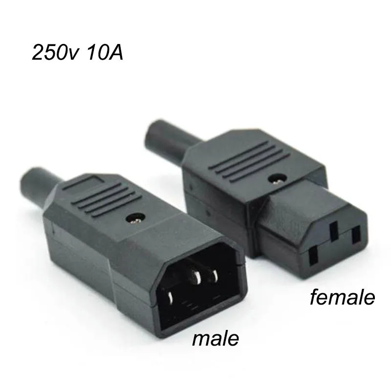 3-Контактный IEC электрический AC 110v 250v Мужской Женский Штекер питания Розетка кабельный соединитель Прямой C13 C14 10A Перестраиваемый C1