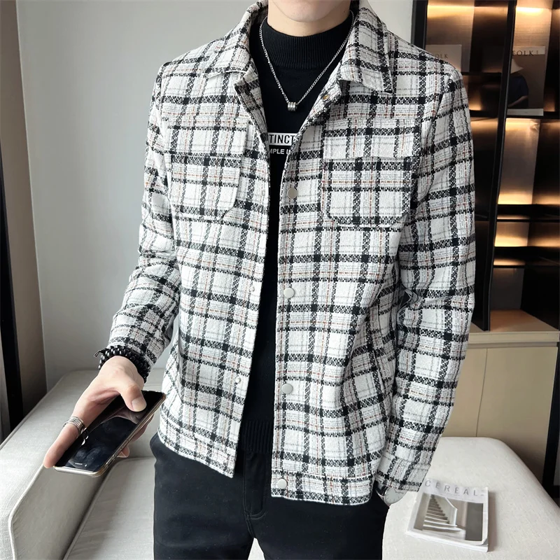 Осень-зима, новая мужская высококачественная модная уличная куртка в сетку, мужская Корейская однобортная короткая Свободная повседневная куртка, верхняя одежда