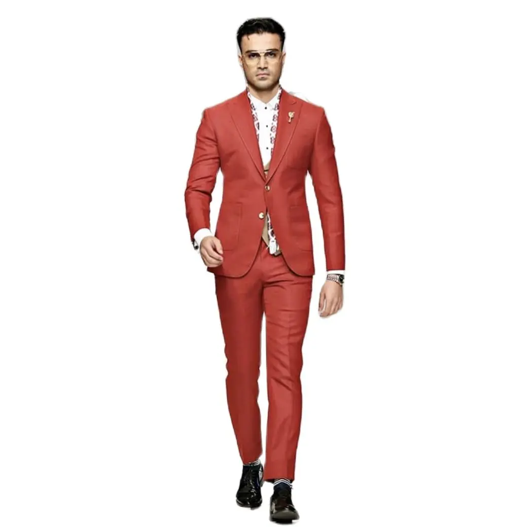 Новые красные мужские костюмы, куртка Slim Fit, 2 предмета / Блейзер с брюками, Официальная деловая офисная мужская одежда /Однотонное свадебное мужское платье