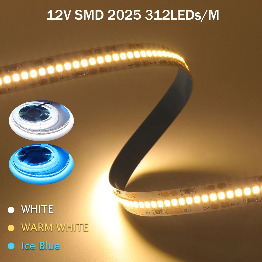 Светодиодная Лента 12V SMD 2025 312Leds/M IP21 IP67 Водонепроницаемая Белая/Ледяная Голубая Гибкая Лента-Канат LED Tape Light для Украшения дома