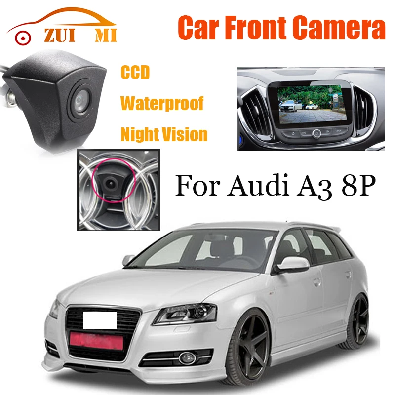 Вид спереди автомобиля Парковка CCD Камера ночного видения с логотипом Широкоугольная 170 ° водонепроницаемая для Audi A3 8P 2004-2012