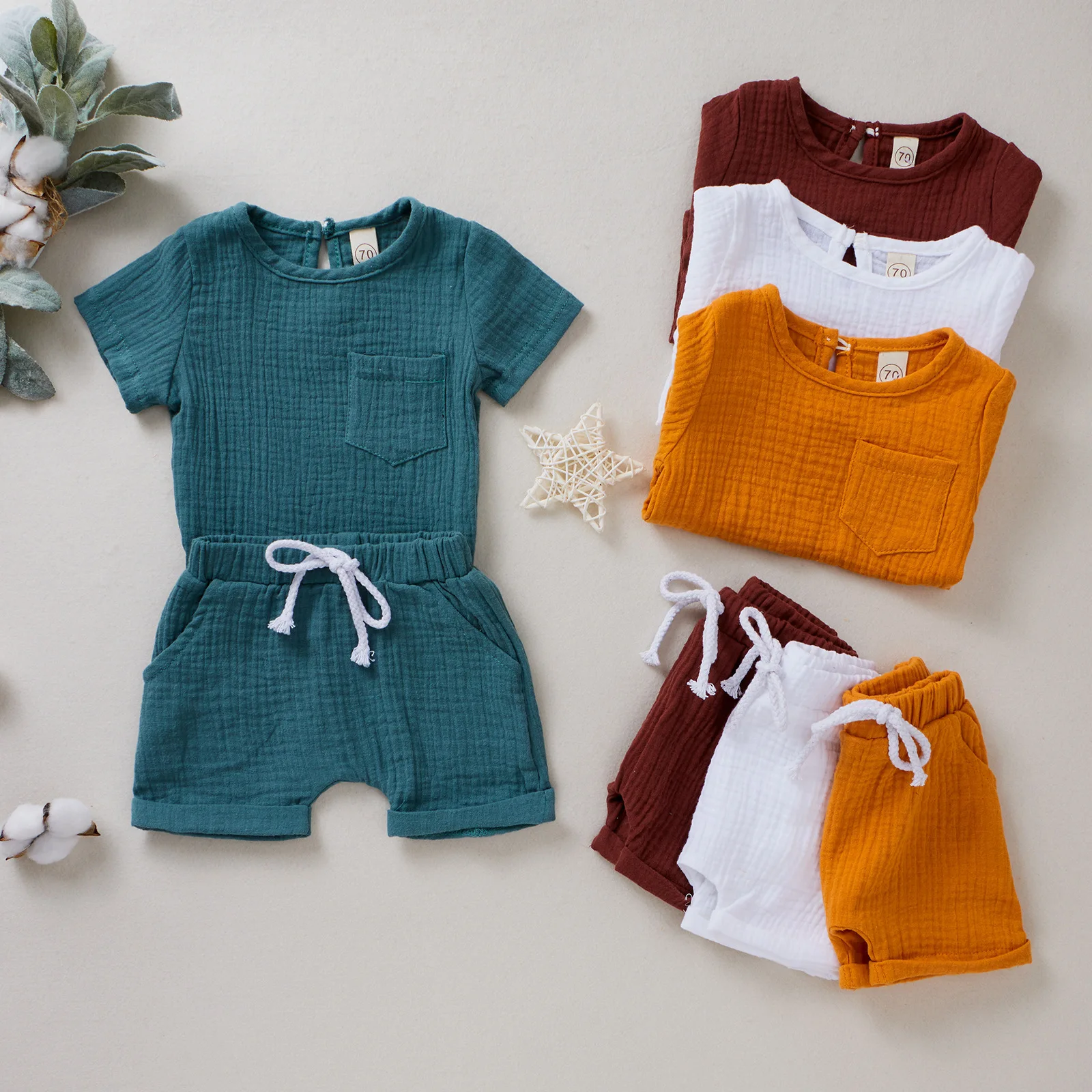 Одежда для маленьких мальчиков, 2 шт. /компл., Летние хлопковые удобные рубашки с короткими рукавами и карманами, повседневные шорты, костюмы, детская одежда