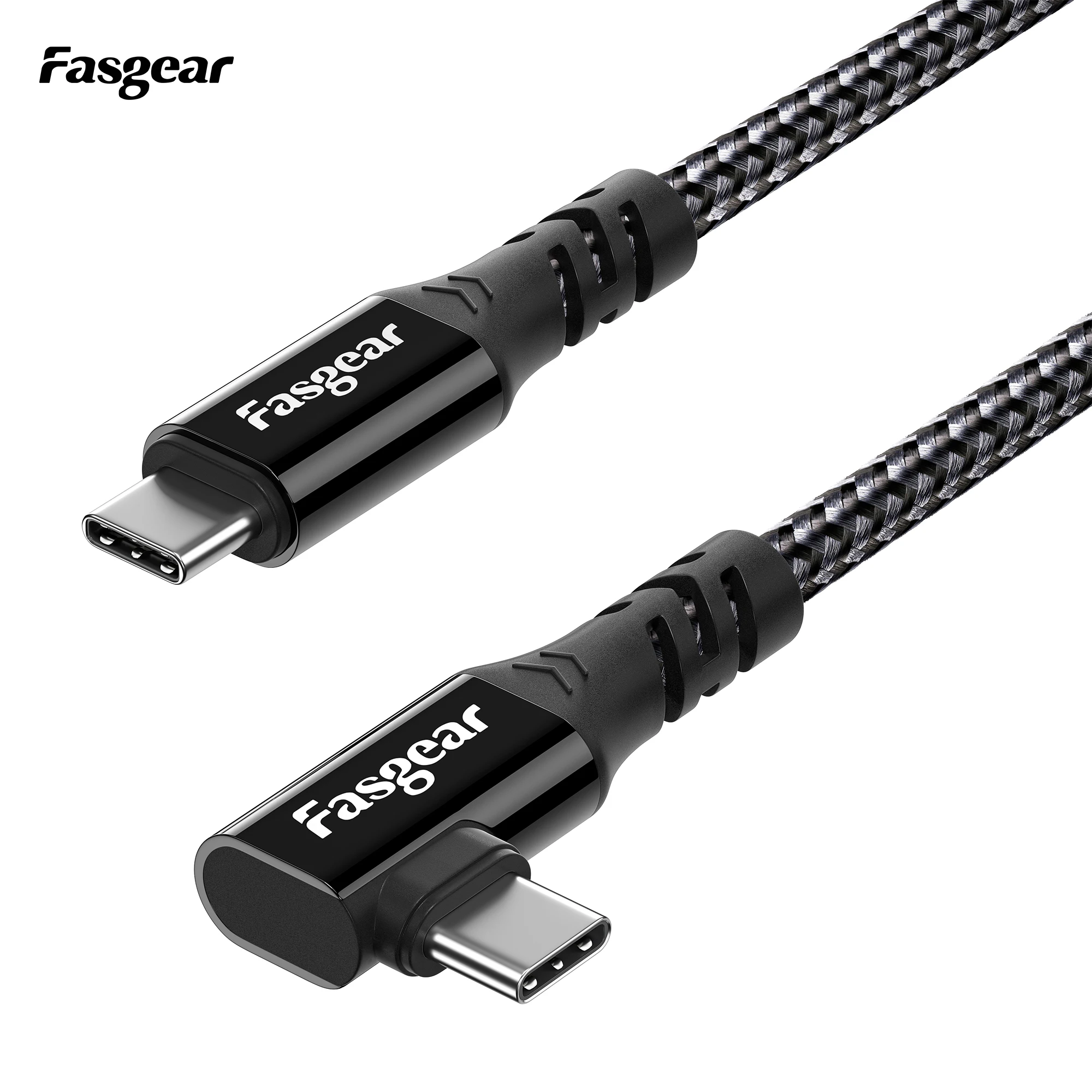 Кабель Fasgear USB C-Type C 3.2 Gen 2x2 20 Гбит/с 100 Вт Для Зарядки Видео 4K Плетеный Шнур USB-C, Совместимый под углом 90 градусов для Macbook Pro
