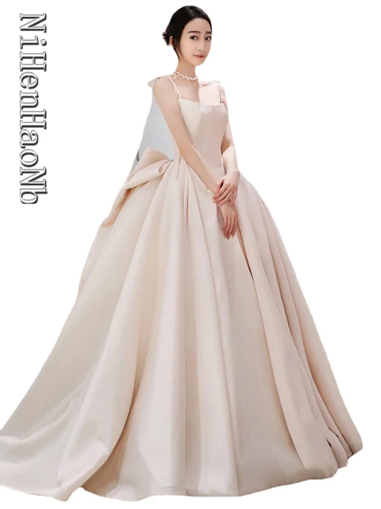 Свадебное платье принцессы из атласа длиной до пола без рукавов для женщин, праздничное платье Vestido De Noiva 2023, халат