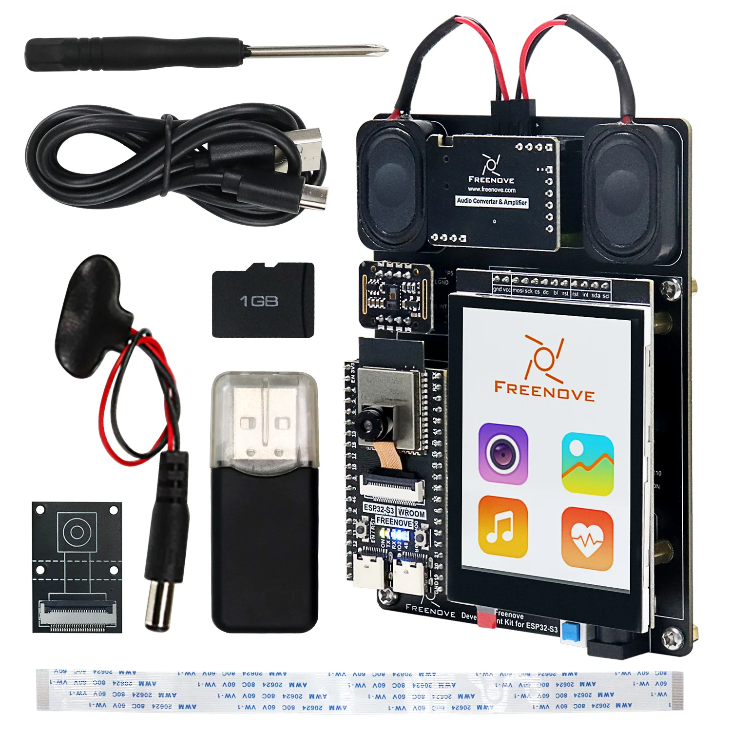 Freenove Development Kit для ESP32-S3 (Совместим с Arduino IDE), Камера, Беспроводные Динамики, Датчик сердечного ритма, Сенсорный экран