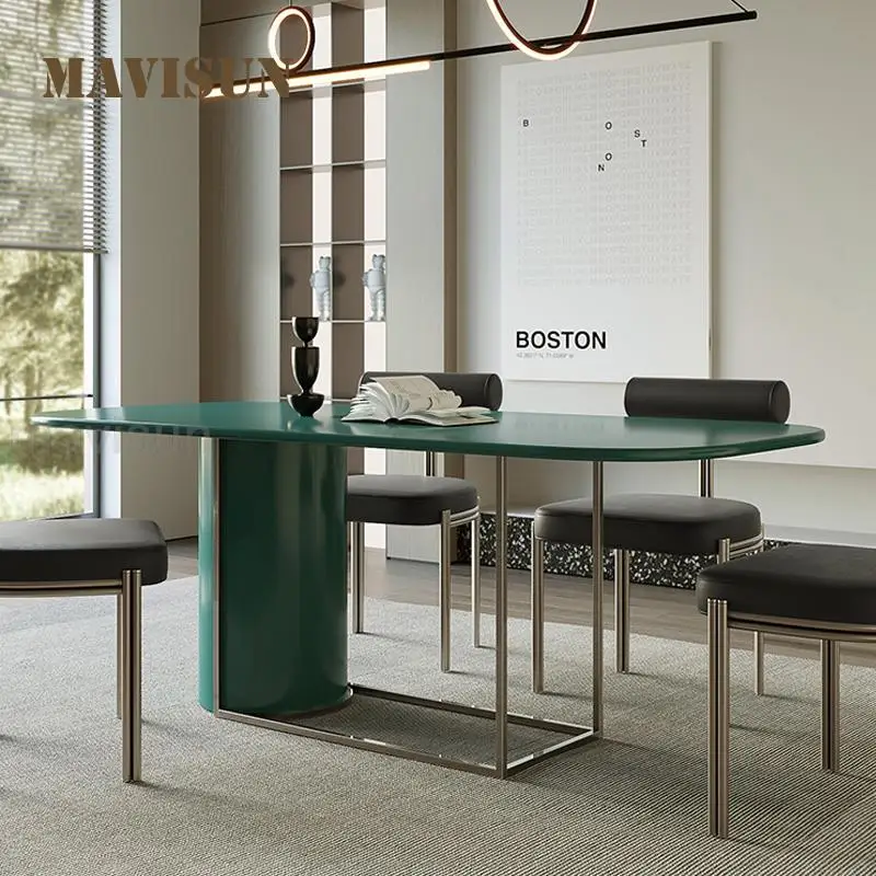 Простой столовый набор из доски высокой плотности и комбинированного стола из нержавеющей стали, прямоугольный стол с рабочим столом для выпечки Lacqer