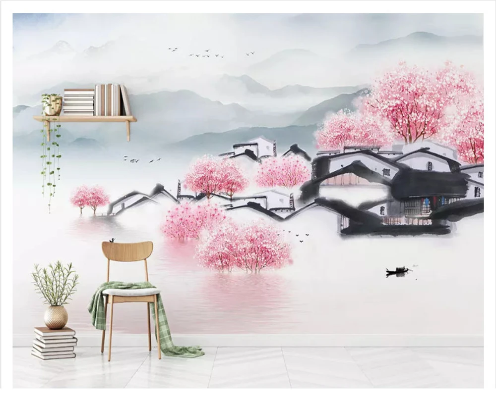 обои beibehang Плотные шелковистые современные минималистичные новые китайские чернила пейзажная декоративная живопись papel de parede 3d обои