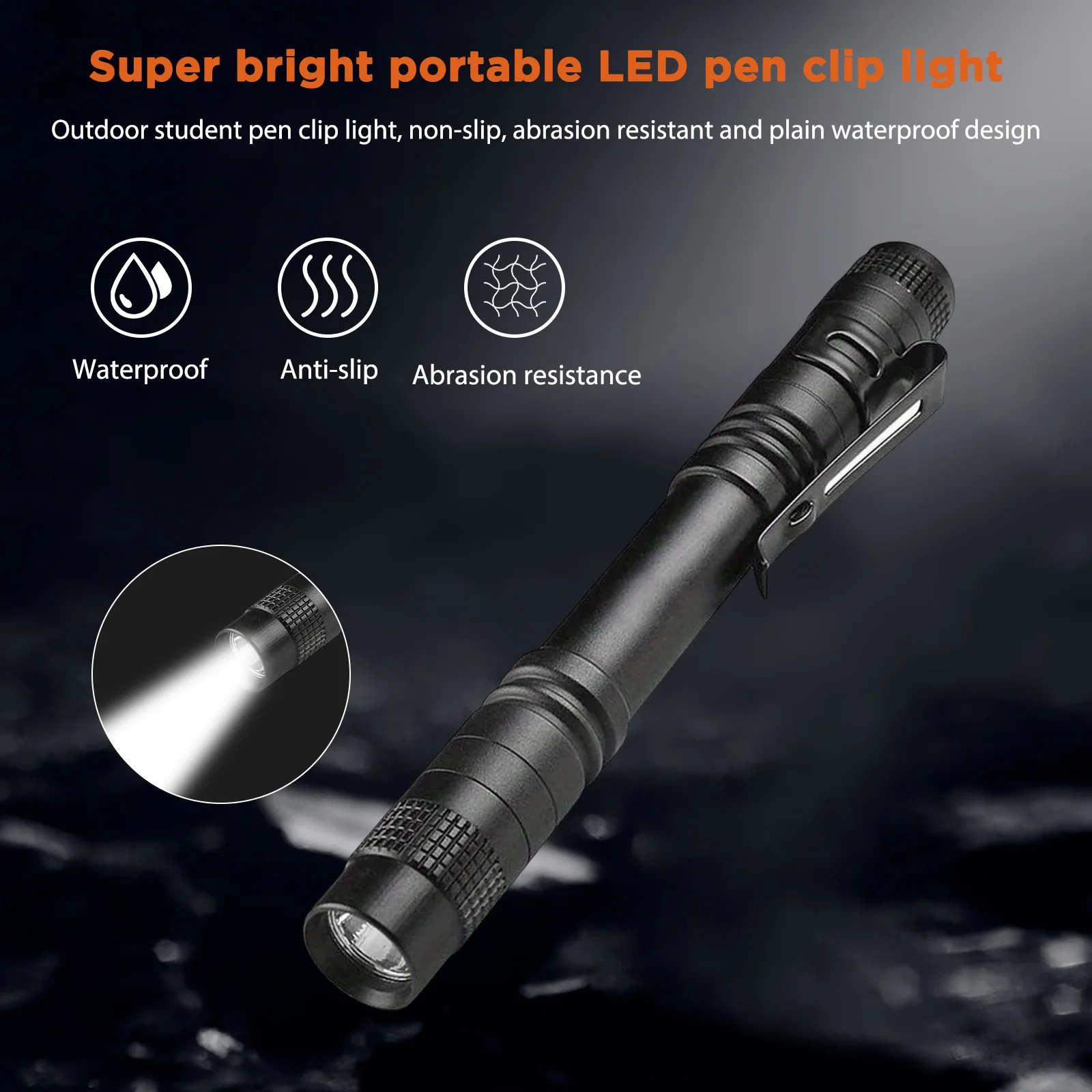 Мини-светодиодный фонарик с зажимом для ручки, портативный фонарь из алюминиевого сплава, водонепроницаемый, с питанием от аккумулятора, для кемпинга на открытом воздухе