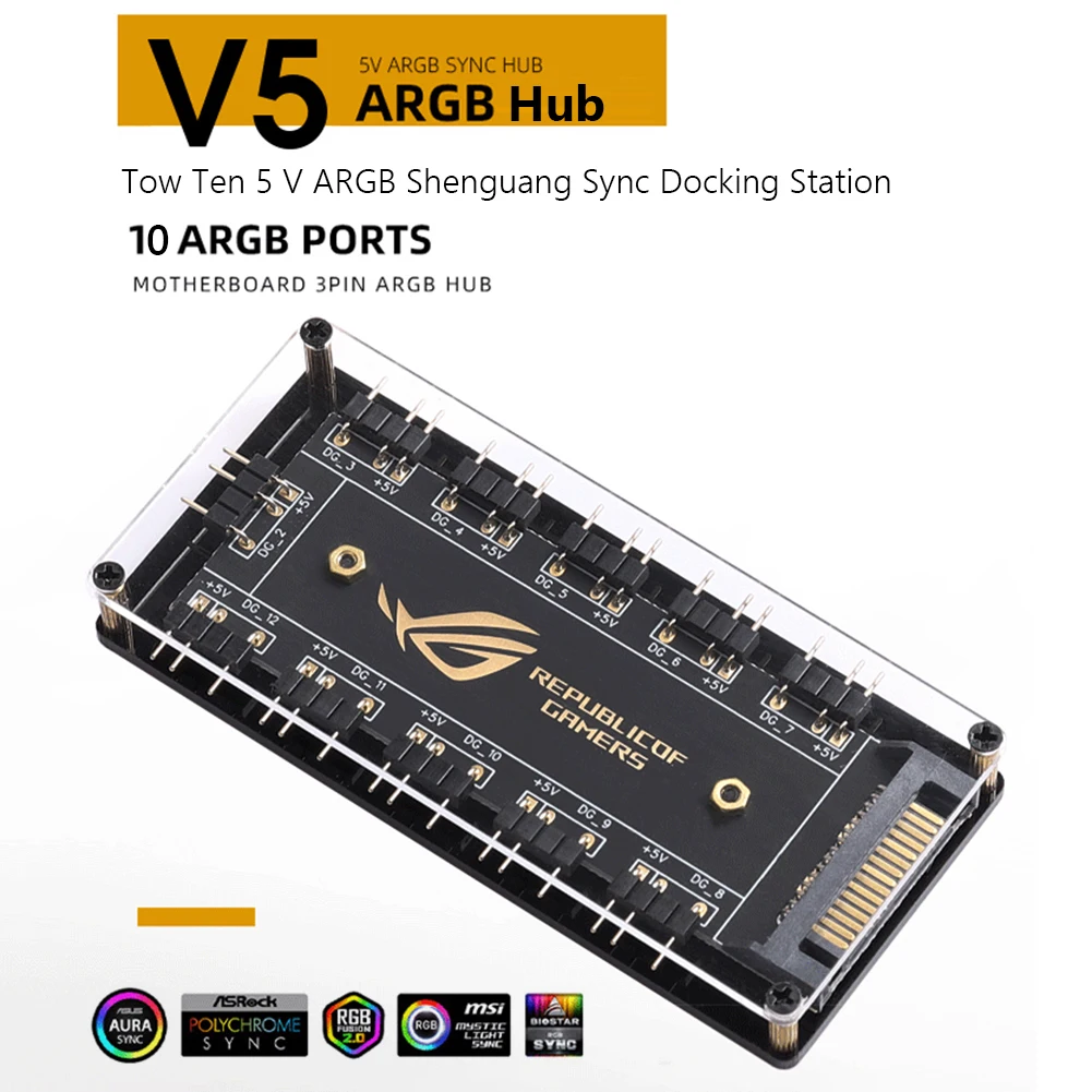 5V 3-контактный кабель ARGB RGBW ASUS AURA SYNC RGB 10 Концентратор-Разветвитель SATA Удлинитель Питания Адаптер Светодиодная лента PC RGB Вентилятор-кулер