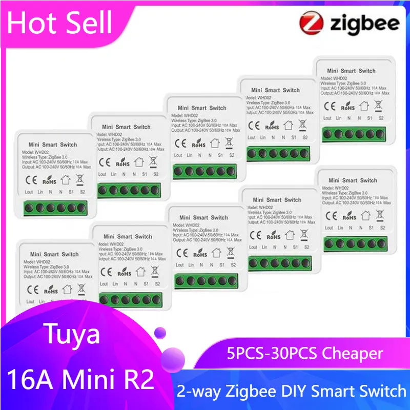 Tuya 16A ZigBee 3.0 DIY Mini Smart Light Switch Умный Выключатель Домашней Автоматизации Поддерживает Двустороннюю Работу С Alexa Google Home Yandex