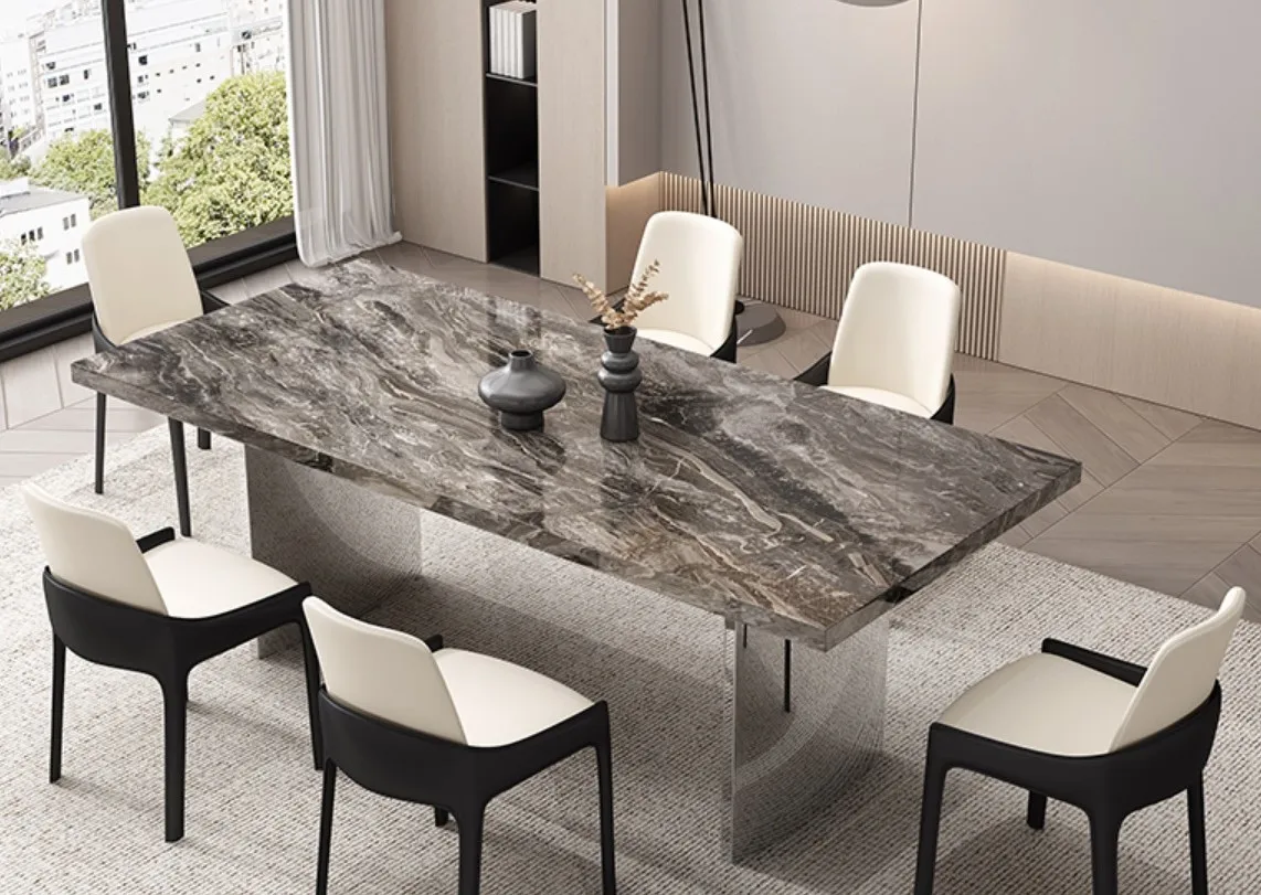 Итальянский обеденный стол из утолщенной каменной плиты, стол для дома высокого класса, прямоугольный светлый роскошный современный простой дизайнерский стиль