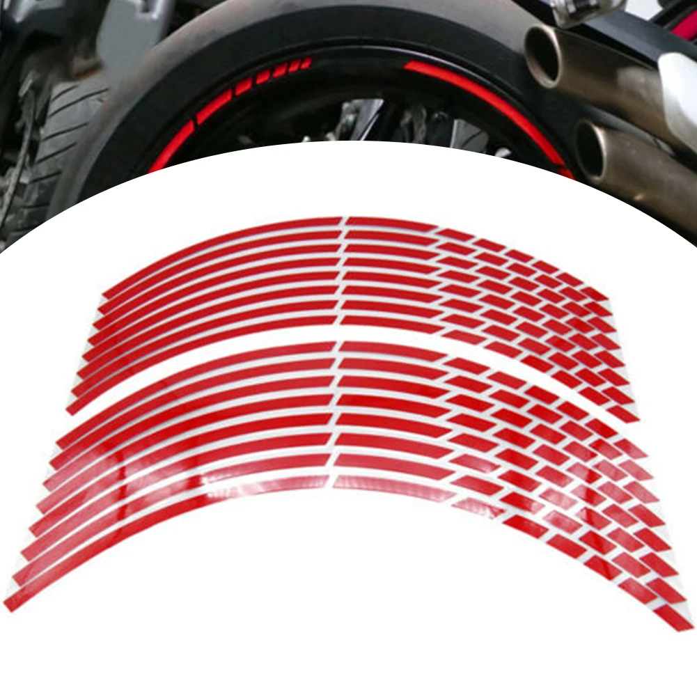 Наклейка на обод колеса с 16 полосками, Светоотражающие полосы на ободе, Клейкая лента, Красное 18-дюймовое колесо, Универсальное для мотоцикла, велосипеда, экстерьера для стайлинга автомобилей