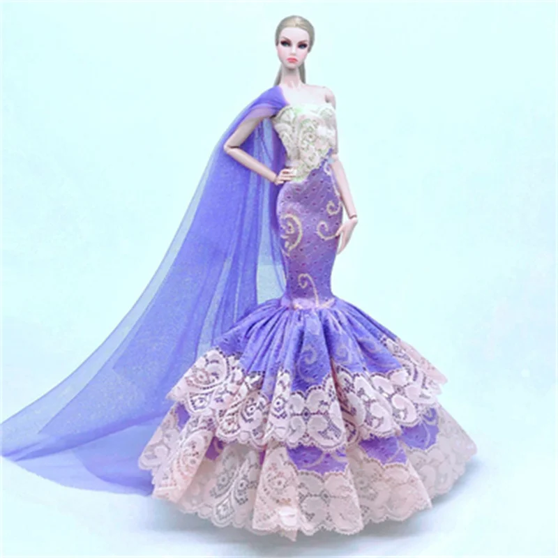 Роскошные платья из тюля для кукол, вечерняя одежда, длинное платье для принцессы длиной 29 см, кукла 1/6 для новобрачных, свадебное платье ярких цветов, декоры для кукол своими руками