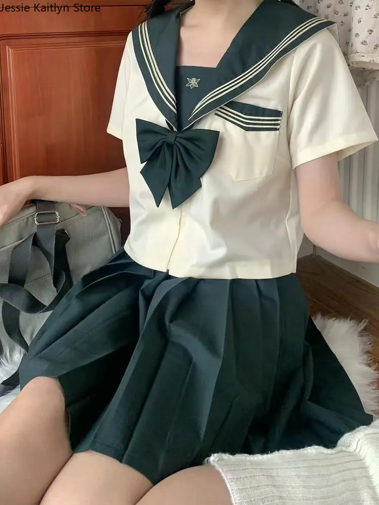 Японская школьная форма Kawaii JK, Летняя Милая одежда моряка с короткими рукавами, комплекты костюмов для косплея школьниц с мультяшными плиссированными юбками