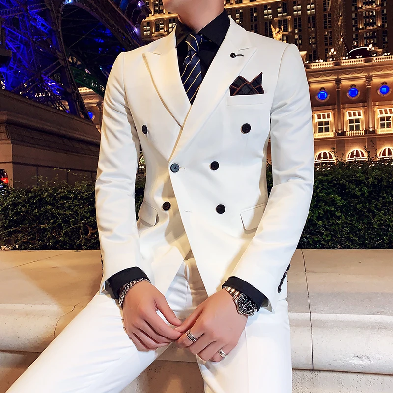 (Блейзеры + жилет + брюки) Бутик мужской моды для делового джентльмена, приталенное двубортное повседневное вечернее платье, костюмы-тройки