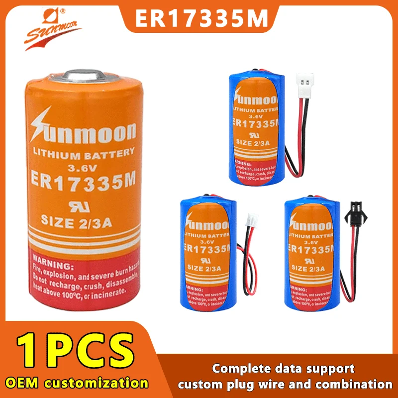 SUNMOON ER17335M 3,6 V 2/3A Одноразовые Литиевые Батареи с Высоким Увеличением для Пожарной Сигнализации Сервопривода Промышленного Управления PLC