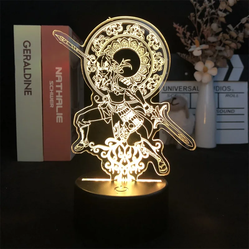 Фотография Genshin Impact Group 3D Ночник для декора спальни Милый Цветной подарок на День рождения Светодиодная лампа Манга Малыш Прекрасный подарок