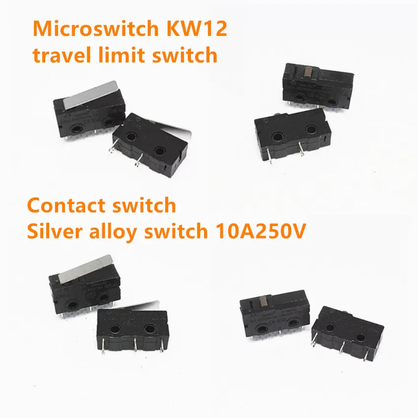 Микропереключатель KW12 Концевой выключатель хода Контактный ключевой выключатель с ручкой Серебряный сплав 10A 250V 2P 3P 3pins черный