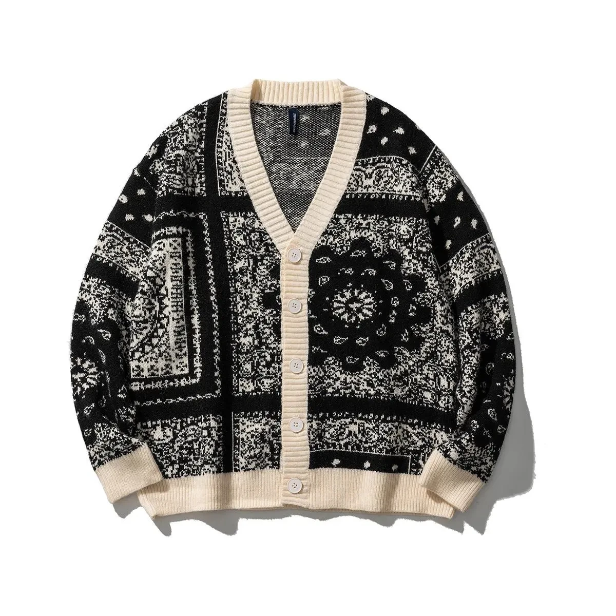 Кардиган, свитер, мужской осенний свитер с V-образным вырезом, модный японский цветок кешью, свободный мужской повседневный крутой модный студенческий топ, зима