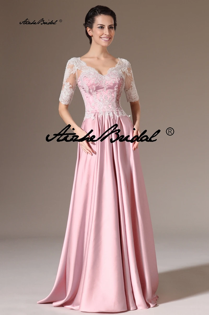 Розовые платья для матери невесты с V-образным вырезом, кружевные платья с короткими рукавами, длинные шифоновые вечерние платья для свадьбы