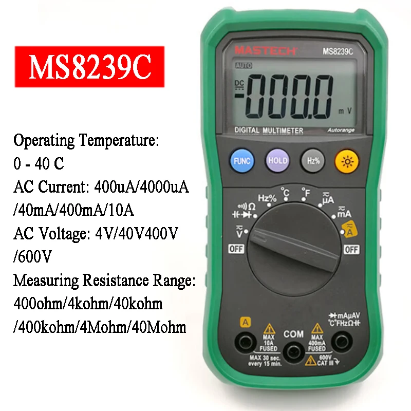 Мультиметр MASTECH MS8239C, цифровой вольтметр переменного постоянного тока, текущая температура, частота, емкость, мультиметр, тестер